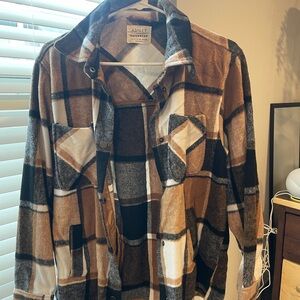 Ashley By 26 International Brown Black and Cream Plaid Shacket